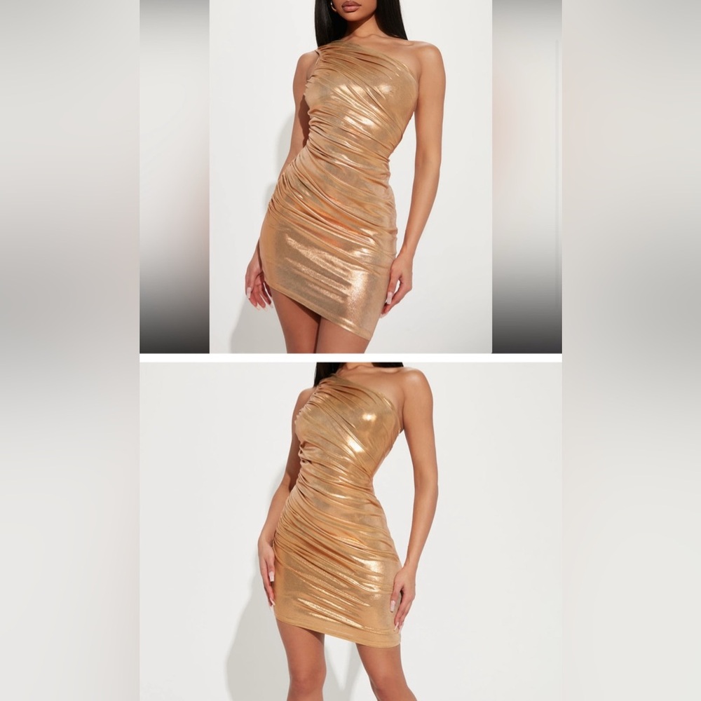 NWT Fashion Nova Metallic One Shoulder Dress Size M